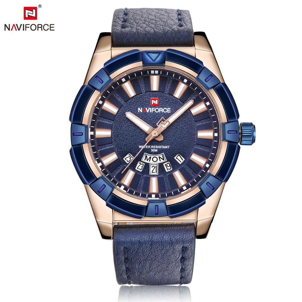 

NAVIFORCE Top Luxury Brand Men Watches Fashion Army Mens Hour Week Display Leather Strap Waterproof Male Clock Relogio Masculino
