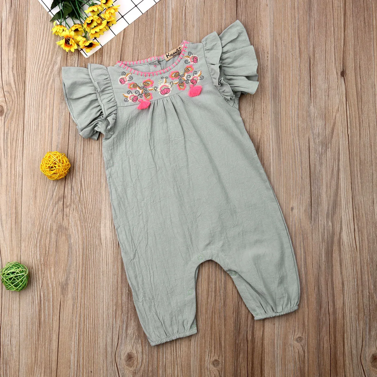 Emmababy Summer Newest Fashion Newborn Baby Girl Clothes Solid Color Fly Sleeve Ruffle Flower Romper Jumpsuit Outfit Sunsuit