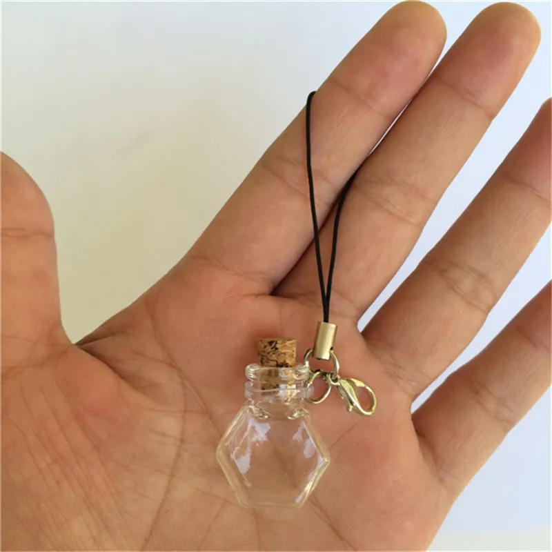 Mini Glass Bottles Pendants Key Chain Small Wishing Bottles With Cork Arts Jars For Bracelets Christmas Gifts Vial