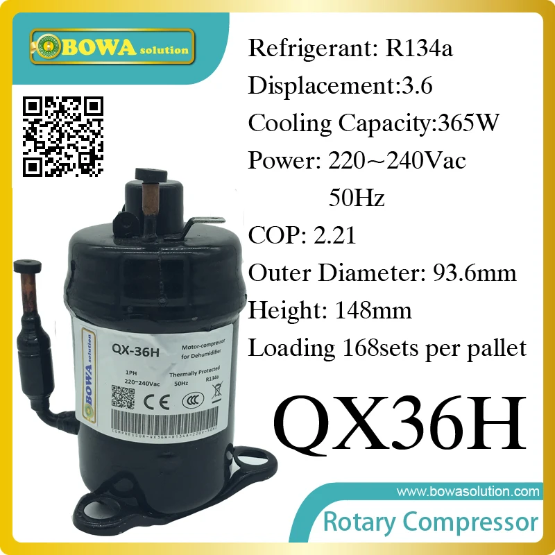 365W Cooling capacity hermetic compressor (R134a) suitable for dehumidifier machine and portable dry machine 365W Cooling capacity hermetic compressor (R134a) suitable for dehumidifier machine and portable dry machine