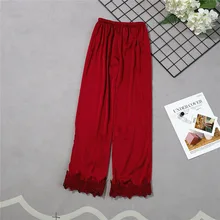 Красный стиль женские длинные брюки весна лето повседневная шелковистая Домашняя одежда Пижама для ванной брюки m-xl