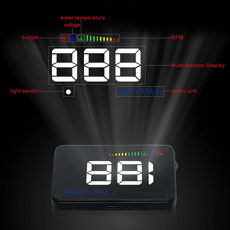 A500 3,5 дюймовый автомобильный HUD Head Up Дисплей Спидометр OBD2 II EUOBD АВТОМАТИЧЕСКИЙ ПРОЕКТОР параметр Дисплей с превышения скорости