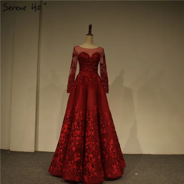 Wine Red Vintage High End Luxury Wedding Dresses 2018 Real Photo Wine Red Vintage High End Luxury Wedding Dresses 2018 Real Photo Long Sleeves Crystal Pearls