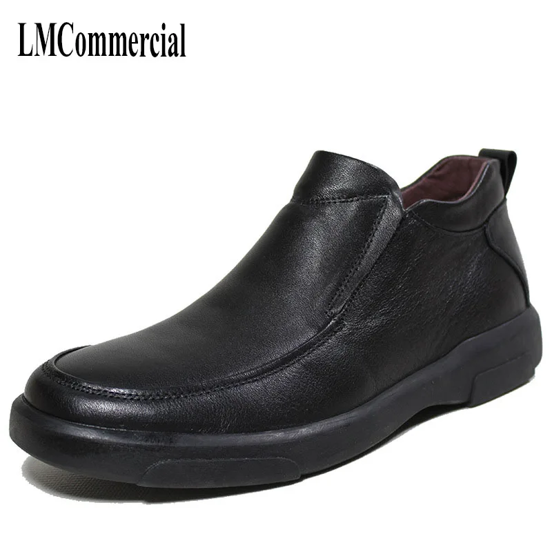 

Winter high shoes and men's shoes winter warm cashmere male leather business casual black cotton shoes cowhide