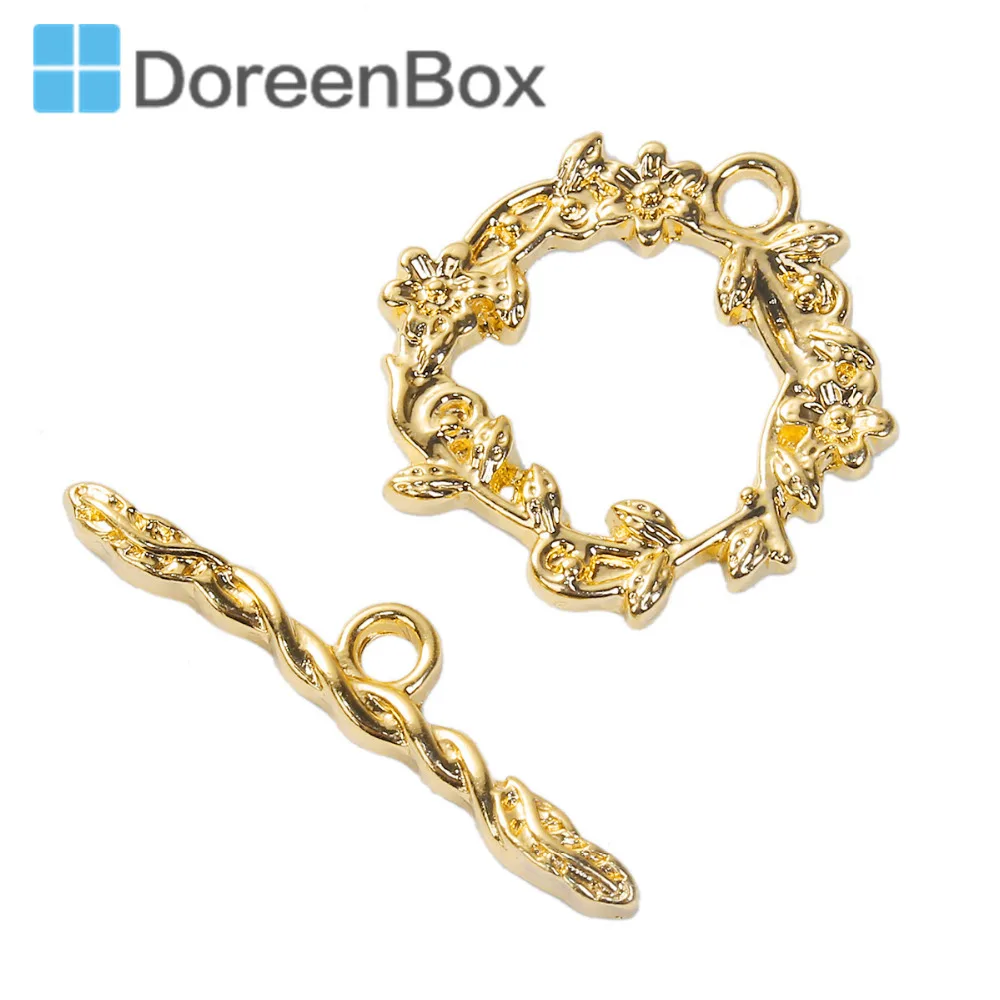 

Doreen Box Zinc Based Alloy Toggle Clasps Flower Leaves Gold Color 22mm x21mm( 7/8" x 7/8"), 29mm(1 1/8") x 6mm( 2/8"), 2 Sets