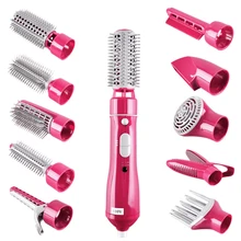 EAS-Comb Hair Brush 10 In 1 Electric Hair Curlers Multifunctional Dryer Brush With Rotating Styler Curler Pink Us Plug