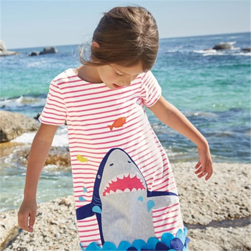 

Cute Shark Dresses For Kids Girls Flamingo Dinosaur Cotton Vestidos Children's Summer Clothing Toddler Baby Casual Costume