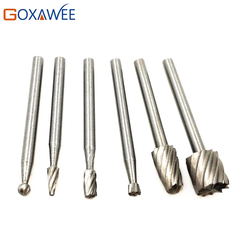 

GOXAWEE 6pcs HSS Abrasive Tools Grinding Wood Milling Bur Cutter Set for Dremel Rotary Tool accessories Drill Rotary Burrss Hot