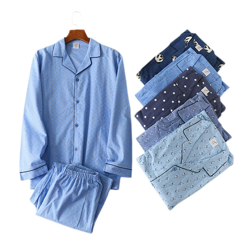 

Winter 100% brushed cotton pyjama homme male long-sleeve sleepwear pijama hombre simple Korea fashion pyjamas sets pajamas brand