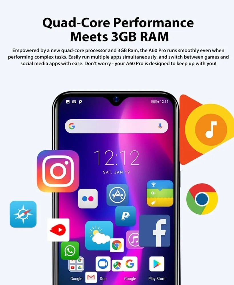 Blackview A60 Pro смартфон мобильный телефон 6,088 "экран капли воды 4G LTE 4080 мАч Android 9,0 3 Гб ram двойная задняя камера Сотовый телефон