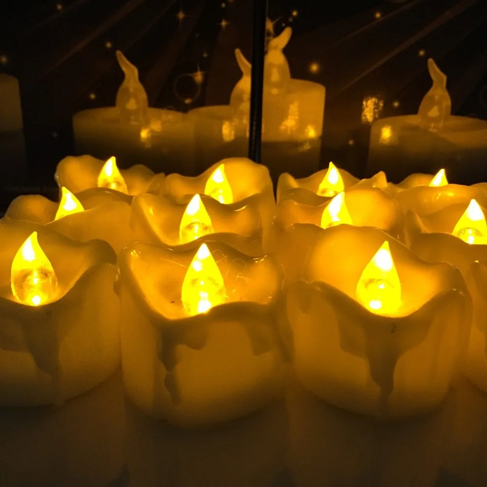 

LumiParty 12pcs Amber Yellow Flickering Flameless LED Tea Light Candles Drop Tear Birthday Candle for Wedding Christmas Decor