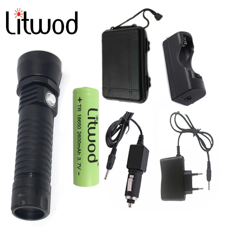 

Litwod z35D26 Diving Led Flashlight Torch Light XM-L L2 Stepless Dimming Waterproof Underwater 150m AC Car Charger Box