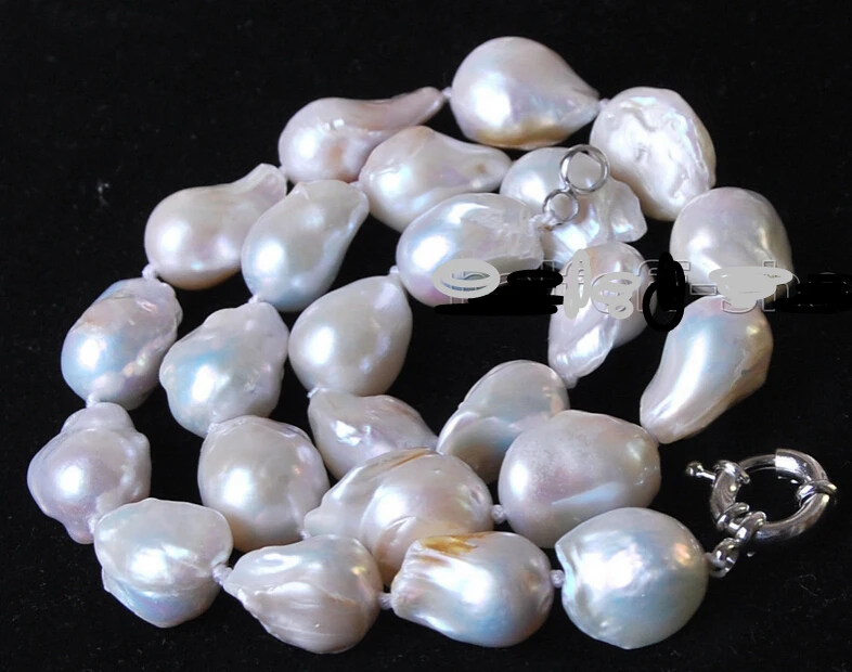 

free shipping 000947 WOW Unique 12-16mm Genuine White Akoya Baroque Pearl Necklace 18
