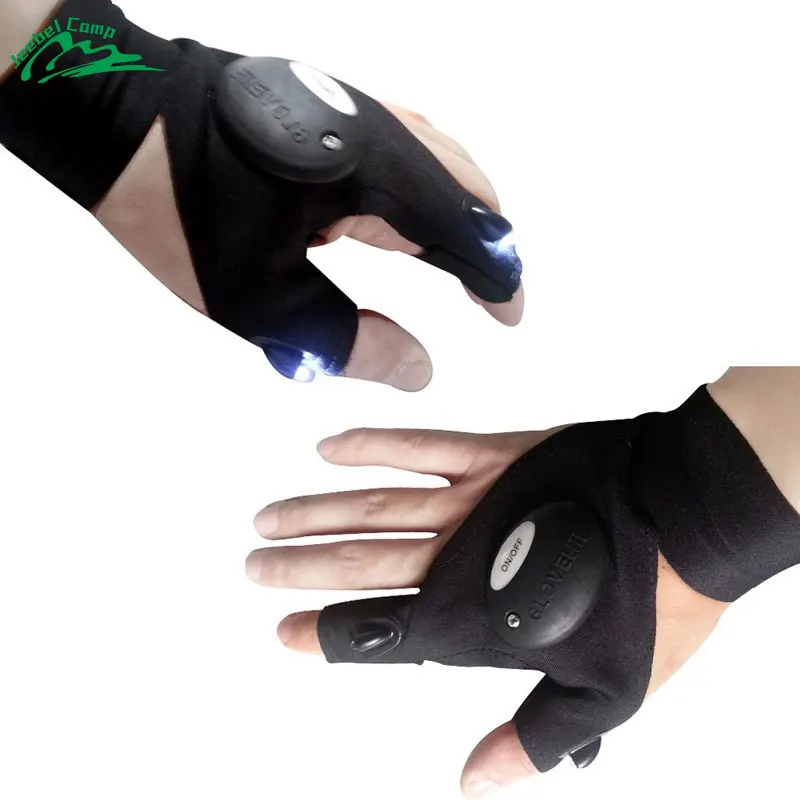 

Jeebel Flashlight EDC Camping Equipment Tool Outdoor Fishing Magic Strap Fingerless Glove LED Cover Black Camping Tools