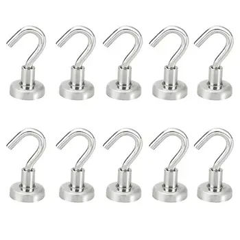 

10 Pcs Magnetic Hooks Power Hook Magnet Holder Super Heavy Neodymium Rare Earth 5.5kg Suction For Cup Key