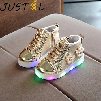 

JUSTSL 2018 Children's shoes fashion lighted floral girls shoes Rhinestone led shoes