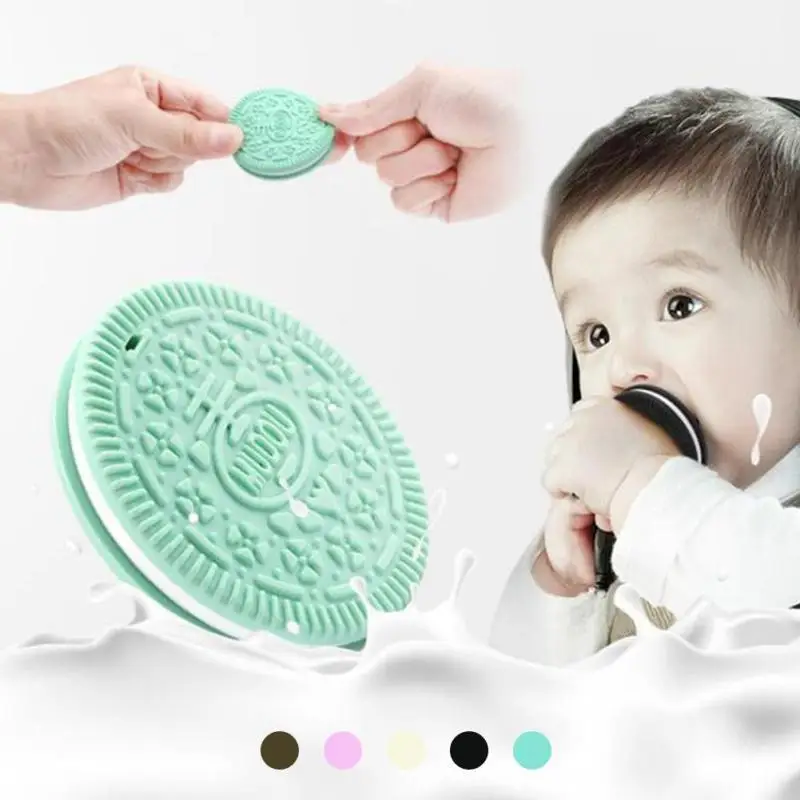 Soft Newborn Teething teethers Silicone Cookie shape baby Rattles Biting Teething Teethers Comforting Infant Toys Gift D3