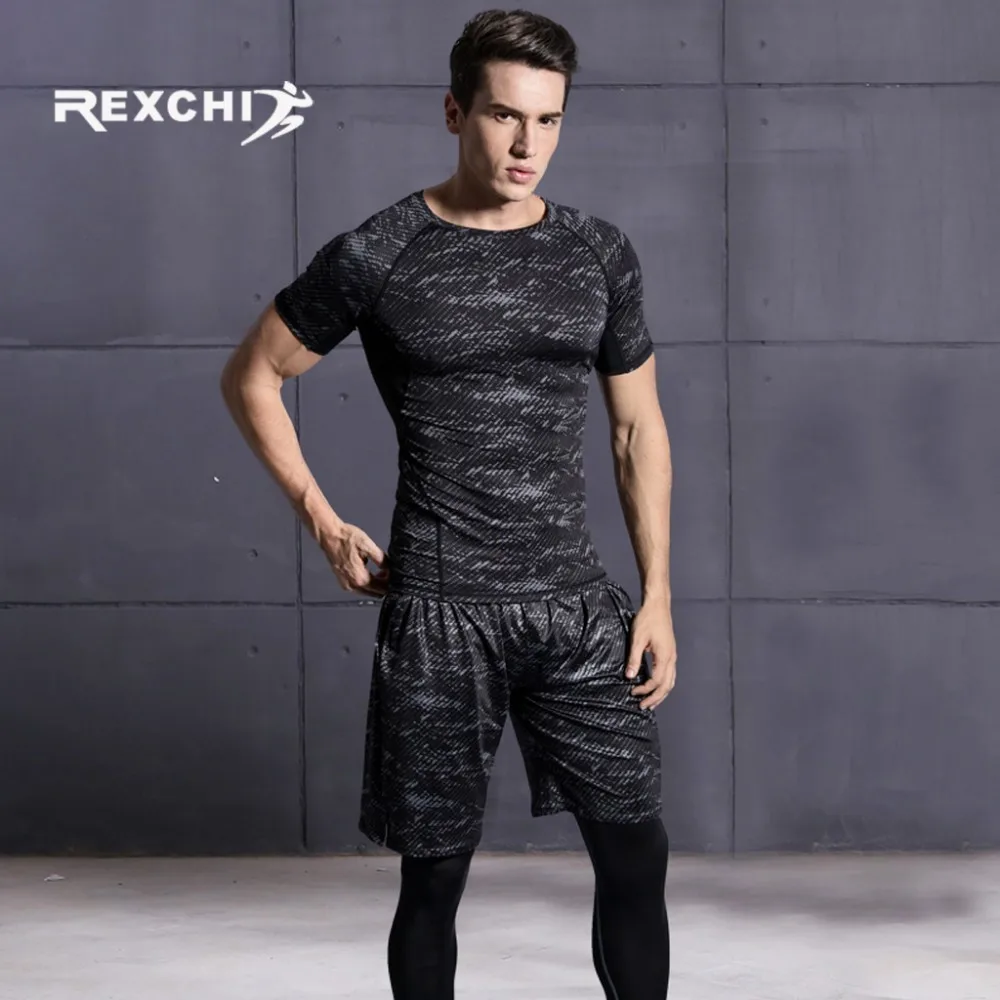 REXCHI 5 قطعة/المجموعة الرجال رياضية بدلة رياضية رياضة اللياقة البدنية ضغط الملابس تشغيل الركض الرياضة ارتداء ممارسة ملابس محكمة للتمرين