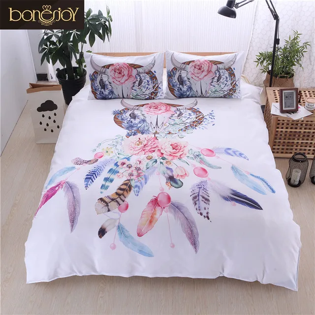 bonenjoy white bed cover dream catcher print colorful flower queen
