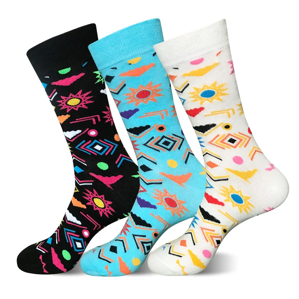 Марка Качества Красочные Хлопок Для мужчин Happy Socks горошек платье в полоску Прохладный Необычные забавная Повседневное экипажа носки Largos Hombre