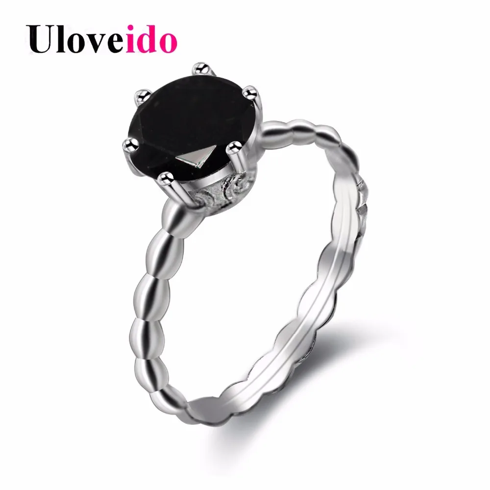 Женское Обручальное Кольцо Uloveido Черное круглое кольцо с камнем свадебные