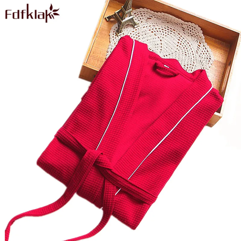 

Fdfklak Plus Size Woman bathrobe Warm Waffle Female Bath Robe Spring Autumn Long Sleeve Red/Black Womens Robes Sleepwear Q587