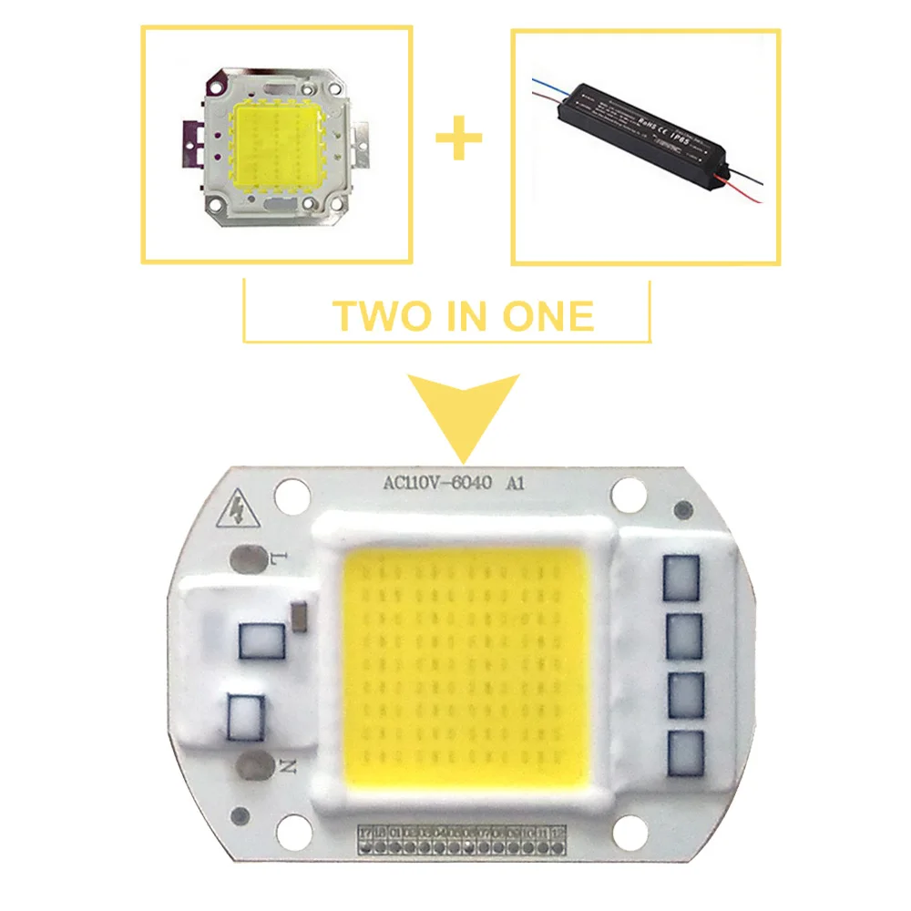 5 шт./лот светодиодный COB чип лампа 20 Вт 30 Вт 50 Вт AC110V IP65 Smart IC подходит для DIY Прожектор уличный холодный белый теплый белый