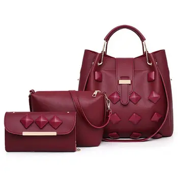 

Classic Bags For Women Pu Leather Women Handbags And Crossbody Bags 3 Sets Bag(Wine Red)