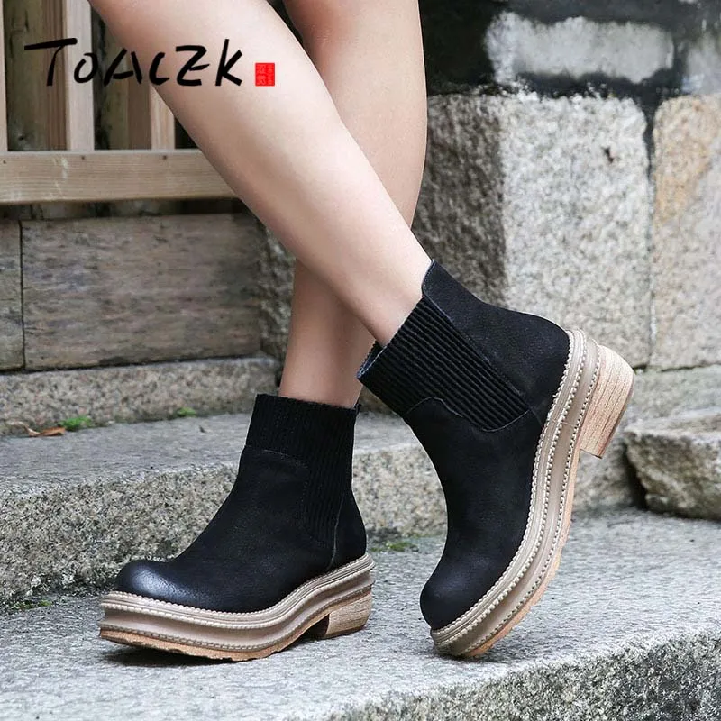 

Winter Boots Women Genuine Leather Natural Fur Snow Boots Women Waterproof Black Platform Block Heel Shoes for Ladies