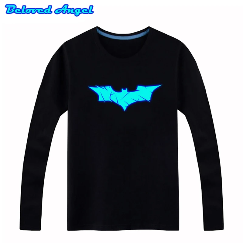 

2019 Spring Autumn 100%Cotton Boys Girls T-Shirt Long Sleeves Kids Child Hip Hop Neon Print Party Club Night Light Punk Top Tees