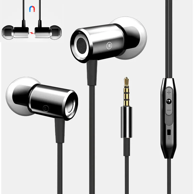 3.5mm In ear Metal Headphones With Microphone Stereo Bass
