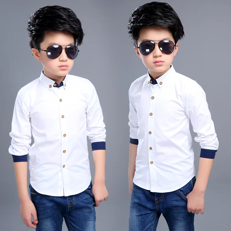 

Boys Shirts 8 10 to 12 Years Long Sleeve White Cotton Shirts Boy School Clothes Kids Tops for Spring kids teens Blouses
