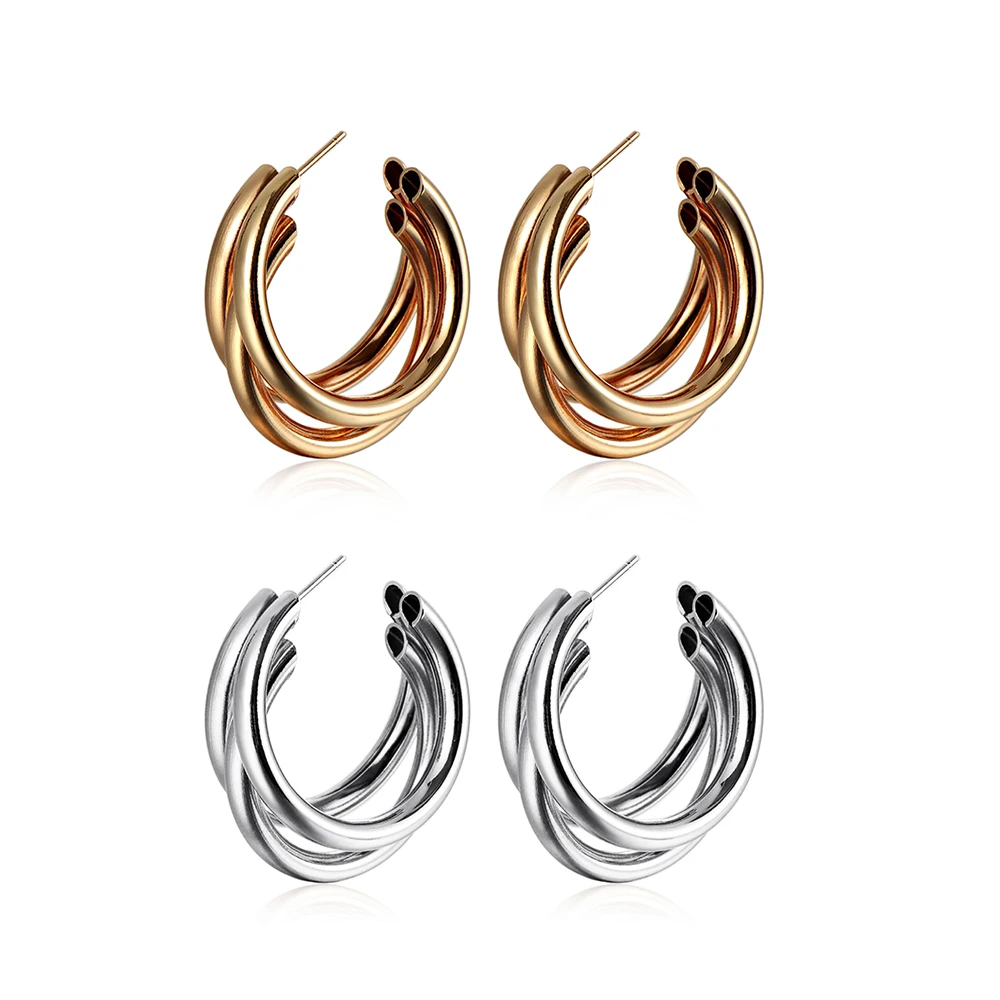 

Simple Trendy Round Small Hoop Smooth Earrings Hiphop Rock Gold Ears C Circle Charm korean Earrings fashion For Women jewelry