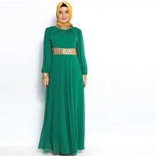 Muslims hijab Evening Dresses Emerald Green High Neck Long Sleeve A Line Robe De Soiree Chiffon vestido de festa longo
