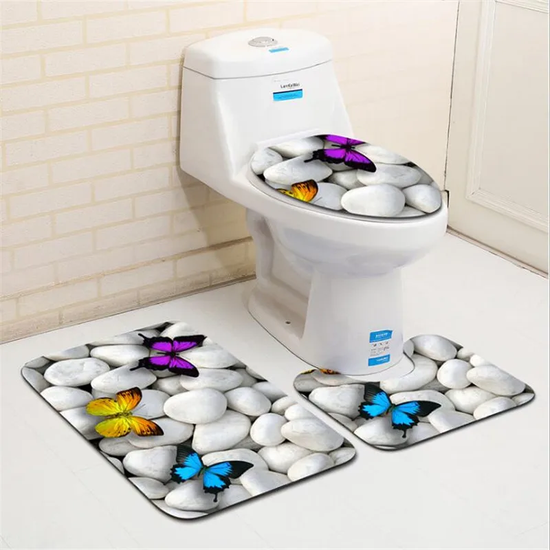 Günstig 3 Pcs Bad Matten Strand Serie Anti Slip Mat Badezimmer Set 3D Teppich Bad Wc Teppich Waschbar Bad Matte Set