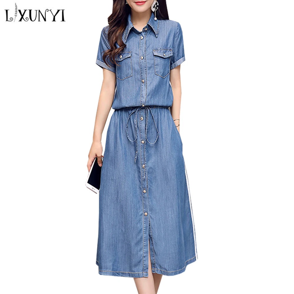LXUNYI 2019 Summer Tencel Denim Dress 