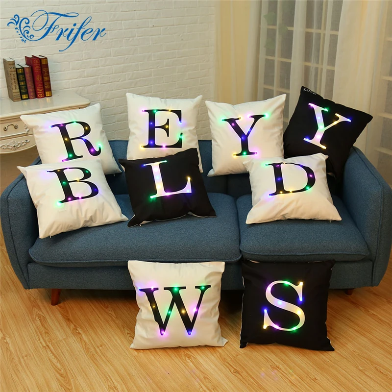 

Luminous 26 Letters Cushion Cover LED Light Throw Pillow Covesrs For Sofa Home Car Xmas Decorative Alphabet Pillowcases Decor