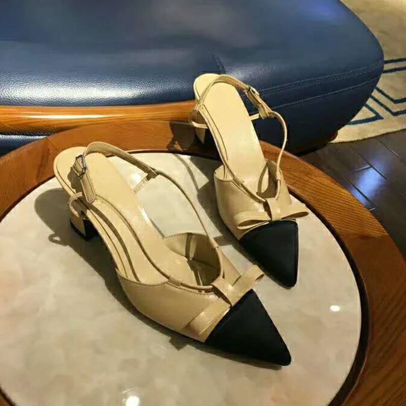 

2019 high heels sandals eather sandals women 6cm Hoof Heels Casual shoes Back Strap Fashion Buckle Strap size 35-40