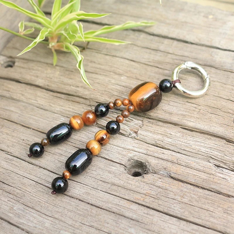 

Sweet and Romantic Key Ring,Natural Stones, Black Onyx And Tigers Eye Keychain, Protective, Bag Keychain, Original Stone Jewelry