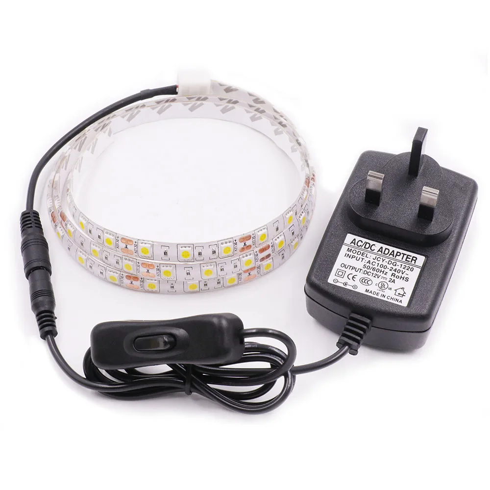 1 м 2 м 3 м Светодиодные полосы DC12V SMD 5050 IP65 Водонепроницаемый светодиодные полосы света для домашнего + 1 шт 2PIN 10 мм DC голова + ЕС/AU/UK/US Мощность