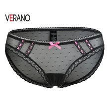 VERANO Women's Sexy Crotchless Underwear Sheer Dot Mesh Lingerie Lace Cheeky Panty VERANO Women's Sexy Crotchless Underwear Sheer Dot Mesh Lingerie Lace Cheeky Panty
