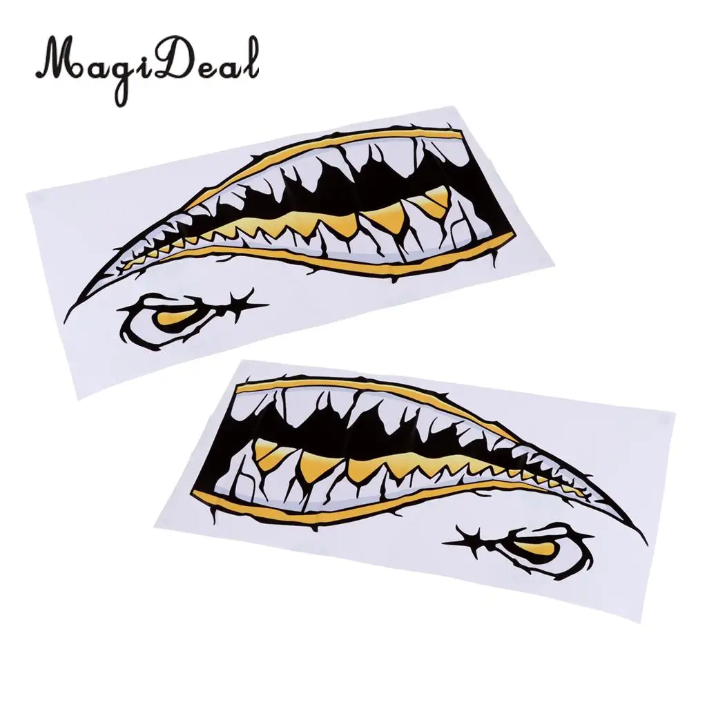 MagiDeal 2 Pieces Large 3D Shark Teeth Mouth Sticker Kayak Fishing Boat Decals for Car Window Motorcycle Bike Decoration Gift