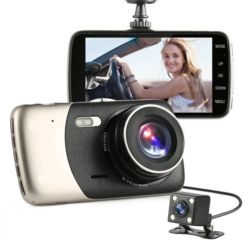 

IPS Screen Car DVR camera full HD 1080 p dash cam 4 Inch Dual Lens Video Recorder Night Vision G-Sensor + rear view camera