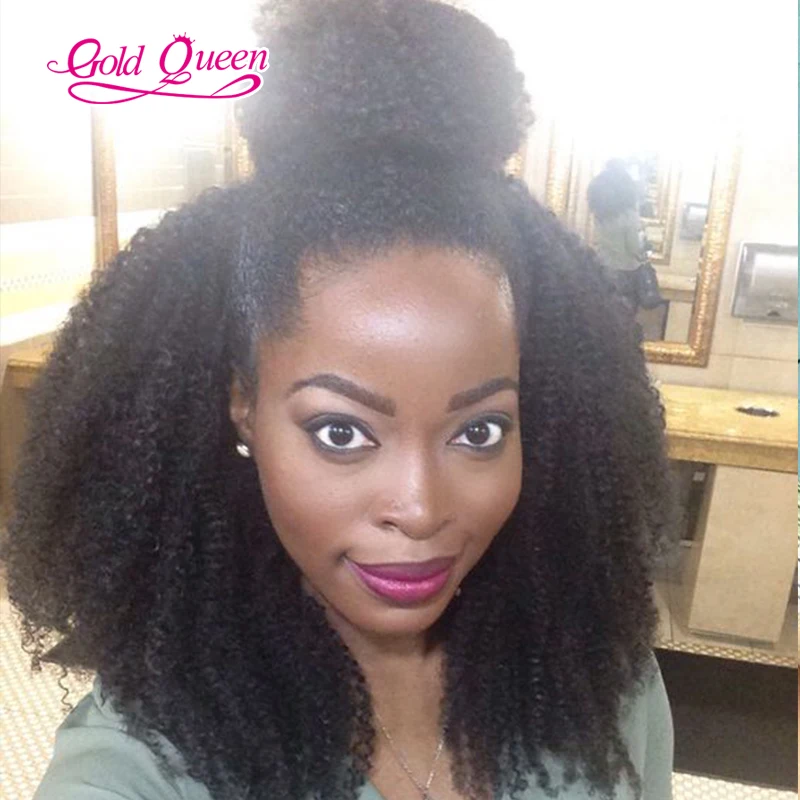 Ponytail 18inch 180 density natural color afro curl lace front wigs