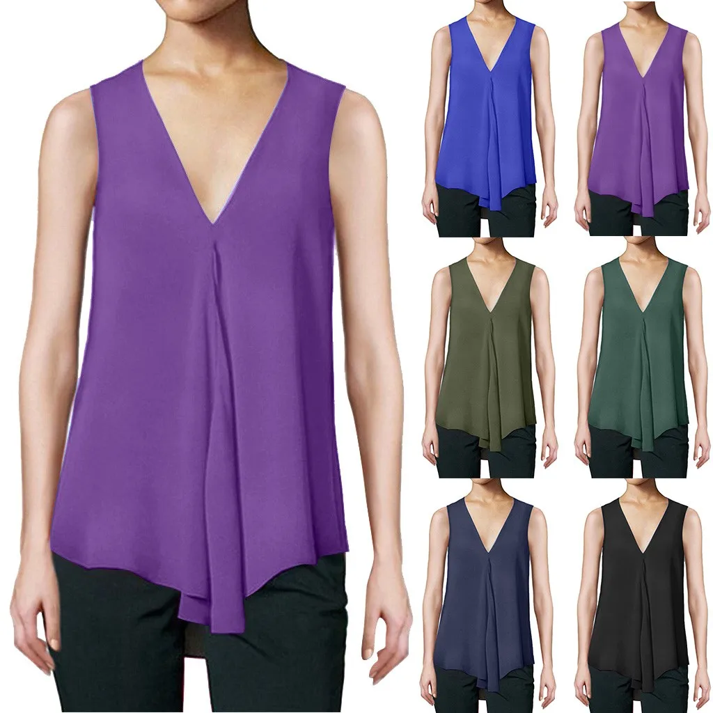 

2019 Sexy Women Solid Strappy Tanks Vest top Summer Fashion Sleeveless V-Neck Tanks Beach Women Tank Tops haut femme