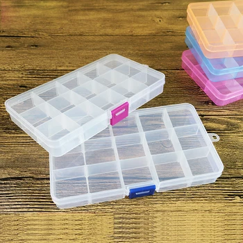 

100PCS/LOT 10 Grids 15 Grids Multifunction Earrings jewelry Plastic Storage Box The Lattice is Removable Also For Screw