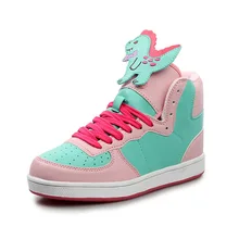 2016 Women Casual Shoes Women Stitching Leather Shoes Fashion Super Cute High Lacing Flat Bottom Harajuku Shoes For Women