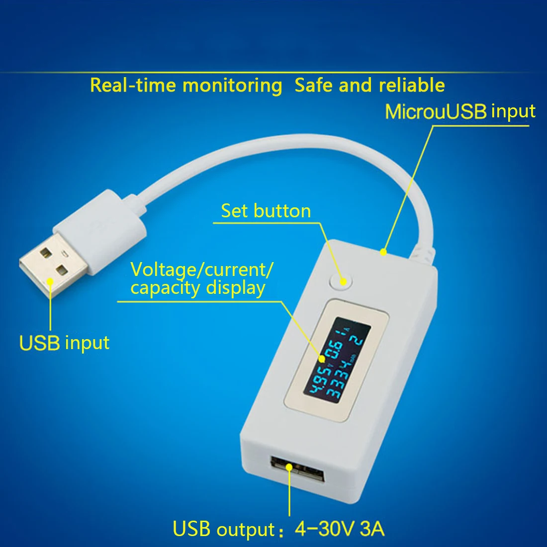 ЖК-дисплей Micro USB Зарядное устройство метр детектор нагрузочного резистора 2A/1A с выключателем + Батарея Ёмкость Напряжение ток тестер белый