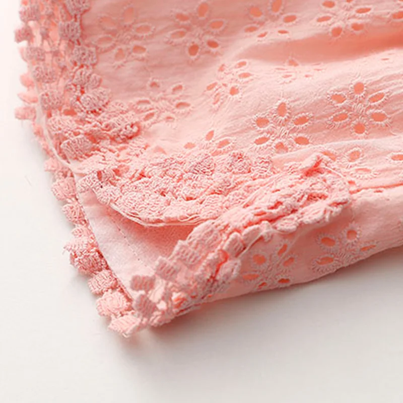 Summer 2 3 4 6 8 10 Years Children'S Clothing Sweet Candy Color Embroidery Hollow Out Lace Floral Baby Kids Girl Shorts