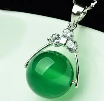 

New Pure 925 Sterling Silver Green Chinese 100% Natural /Jadeite Round Bead Pendant With Certificate
